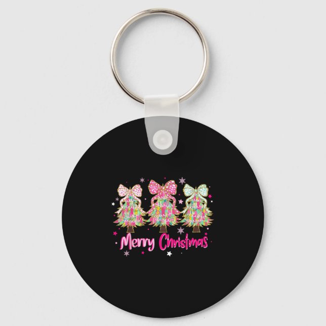 Coquette Bow Merry Christmas Xmas Tree Family Paja Key Ring (Front)