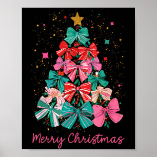 Coquette Bow Merry Christmas Xmas Tree Family Paja Poster