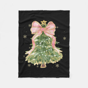 Coquette Bow Merry Christmas Xmas Tree Santa Pajam Fleece Blanket