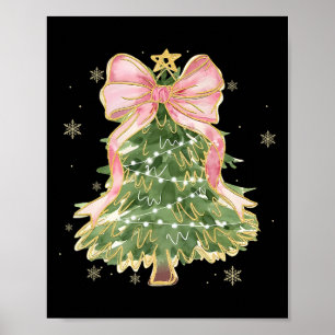 Coquette Bow Merry Christmas Xmas Tree Santa Pajam Poster