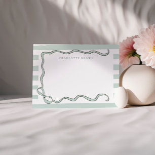 Coquette Bow & Mint Green Stripes Personalised Card
