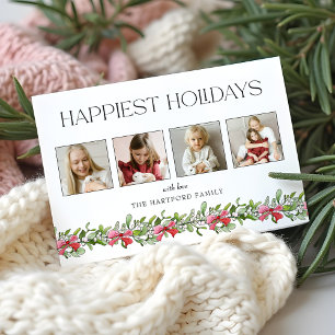 Coquette Bow Mistletoe Happiest Holidays 4 Photo Holiday Card