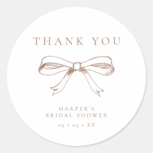 Coquette Bow Mocha Bridal Shower Thank You Favour Classic Round Sticker