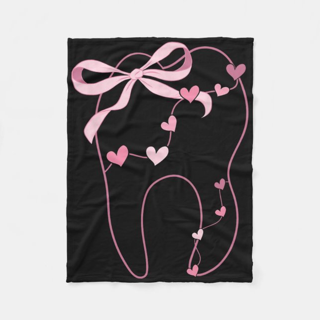 Coquette Bow Molar Dentist Dental Hygienist Valent Fleece Blanket (Front)