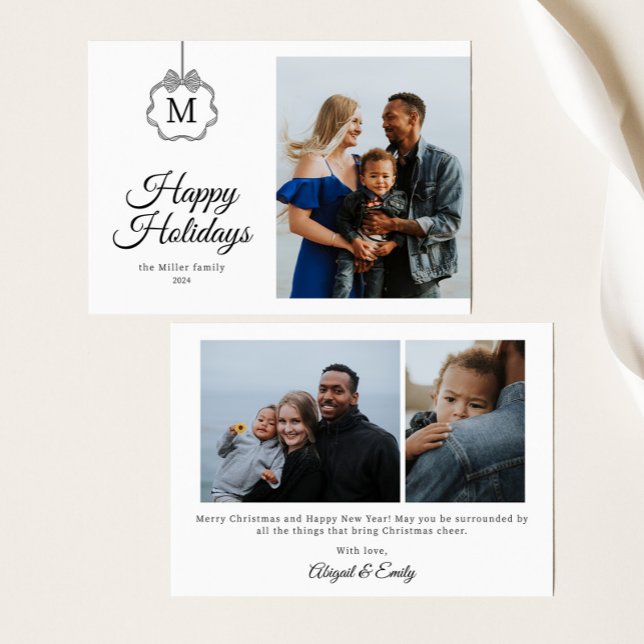 Coquette Bow Monogram Initial Photo Christmas Holiday Card (Creator Uploaded)