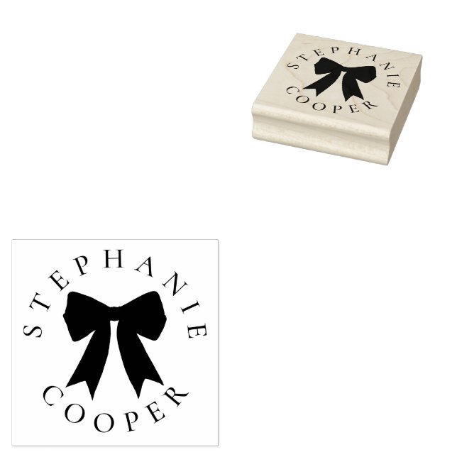 Coquette Bow Name Curved Writing Graduation  Rubber Stamp (Stamped)