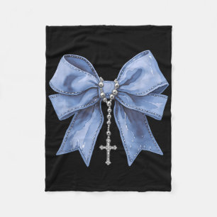 Coquette Bow Necklace Jesus Cross Christian Religi Fleece Blanket