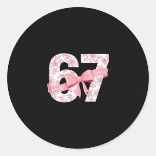 Coquette Bow Number 67 Funny Meme Pink Floral Wome Classic Round Sticker