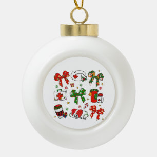 Coquette Bow Nurse Christmas Nursing Merry Xmas Ceramic Ball Christmas Ornament