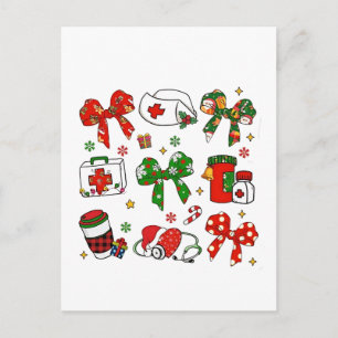 Coquette Bow Nurse Christmas Nursing Merry Xmas Invitation Postcard