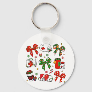 Coquette Bow Nurse Christmas Nursing Merry Xmas Key Ring