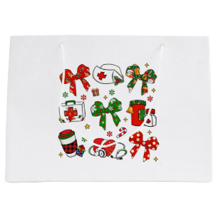 Coquette Bow Nurse Christmas Nursing Merry Xmas Large Gift Bag