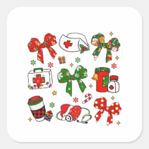 Coquette Bow Nurse Christmas Nursing Merry Xmas Square Sticker