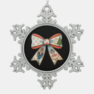 Coquette Bow Nutcracker Christmas Family Holiday Snowflake Pewter Christmas Ornament