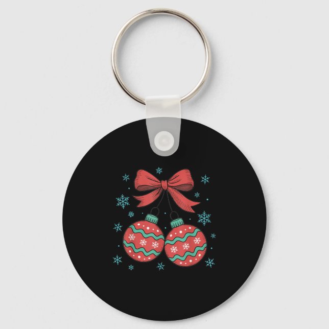Coquette Bow Ornament Cherries Christmas Holiday G Key Ring (Front)