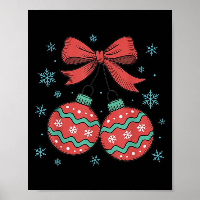 Coquette Bow Ornament Cherries Christmas Holiday G Poster (Front)