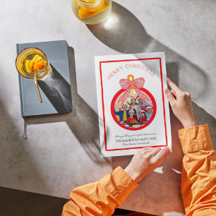 Coquette Bow Ornament Christmas Photo Card 