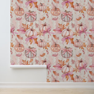Coquette Bow Pastel Pumpkin Aesthetic Pattern Wallpaper