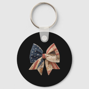 Coquette Bow Patchwork Americana Flag Folk Art Fun Key Ring