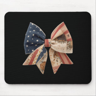 Coquette Bow Patchwork Americana Flag Folk Art Fun Mouse Pad