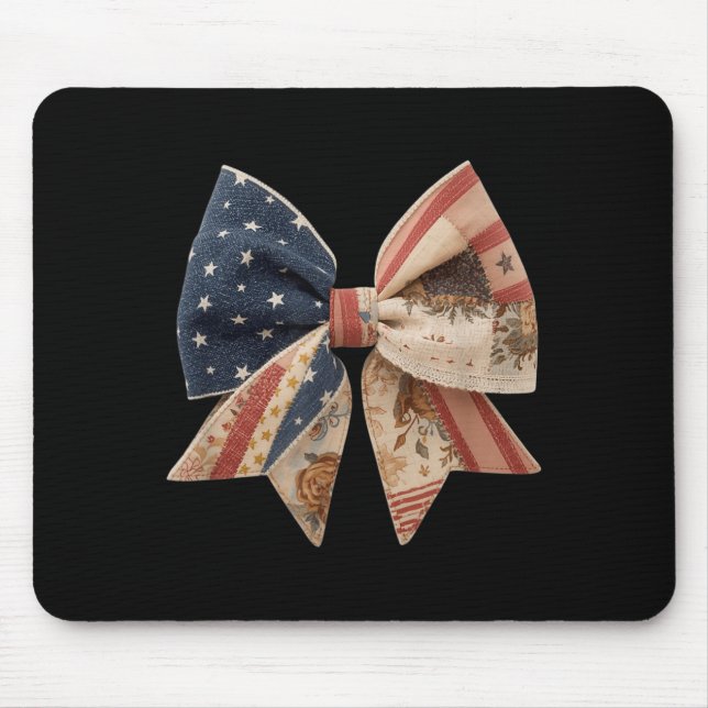 Coquette Bow Patchwork Americana Flag Folk Art Fun Mouse Pad (Front)