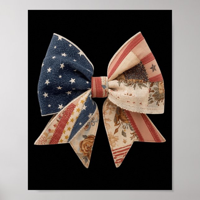 Coquette Bow Patchwork Americana Flag Folk Art Fun Poster (Front)