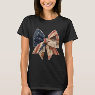Coquette Bow Patchwork Americana Flag Folk Art Fun T-Shirt