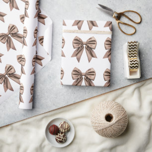 Coquette Bow Pattern Mocha Brown Wrapping Paper