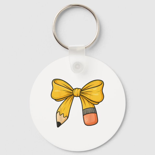 Coquette Bow Pencil Back To School First Day Teach Key Ring (Front)