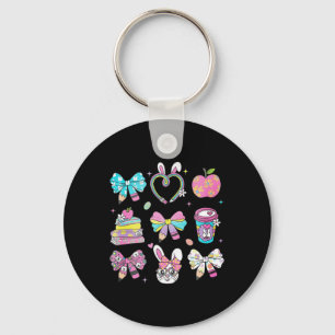 Coquette Bow Pencil Bunny Rabbit Teacher Happy Eas Key Ring