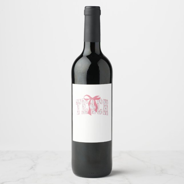 Coquette Bow Pencil Design Teacher Educators   Wine Label (Front)