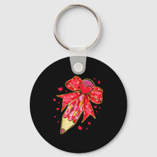 Coquette Bow Pencil Heart Teacher Valentine Key Ring