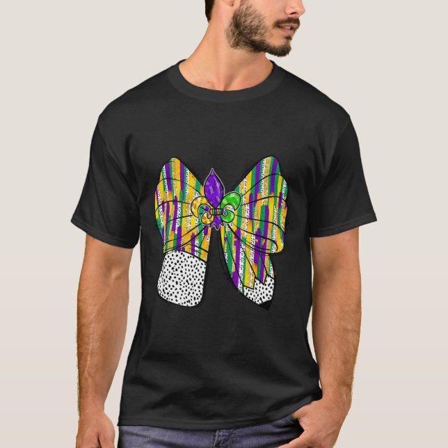 Coquette Bow Pencil Mardi Gras Fleur-de-lis Teache T-Shirt (Front)