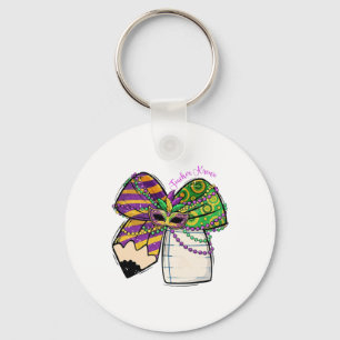 Coquette Bow Pencil Mask Beads Mardi Gras Teacher  Key Ring