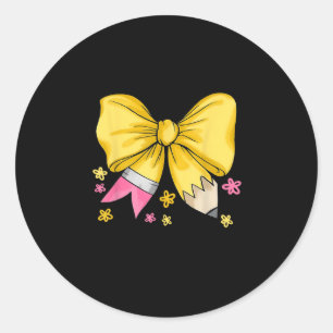 Coquette Bow Pencil Teacher Student First Day Back Classic Round Sticker