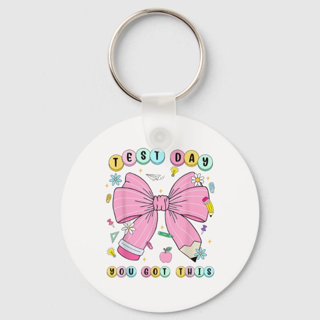 Coquette Bow Pencil Test Day You Got This Teachers Key Ring (Front)