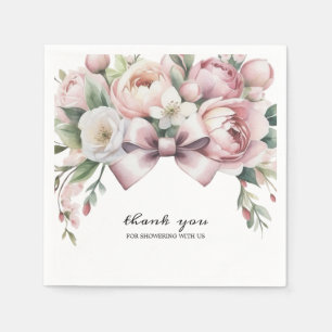 Coquette Bow & Peony Watercolor Baby Shower Napkin