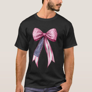 Coquette Bow Pink 4th of July USA US Flag Patrioti T-Shirt