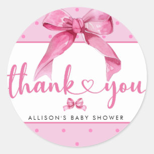 Coquette Bow   Pink Baby Girl Shower  Classic Round Sticker