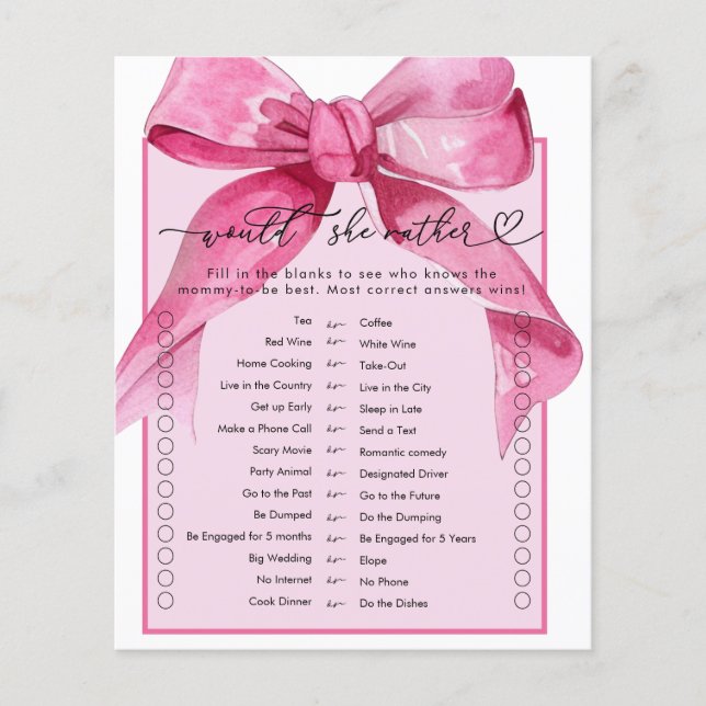 Coquette Bow | Pink Baby Girl Shower Game (Front)