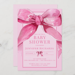 Coquette Bow   Pink Baby Girl Shower Invitation