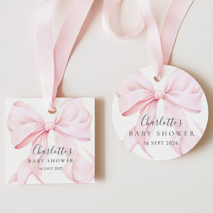 Coquette Bow Pink Baby Shower Favour Tags