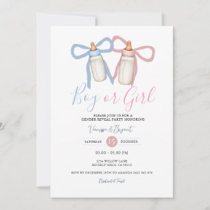 Coquette Bow Pink Blue Ribbon Gender Reveal Invitation