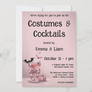 Coquette Bow Pink Drink & Bats Halloween Party Invitation