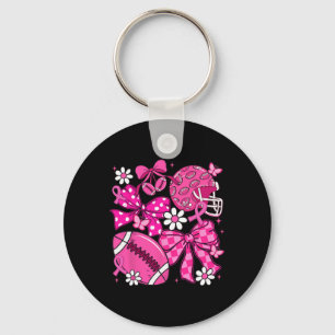 Coquette Bow Pink Football Tackle Breast Cancer Aw Key Ring