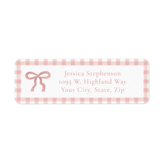 Coquette Bow Pink Gingham Trendy Return Address Label (Front)