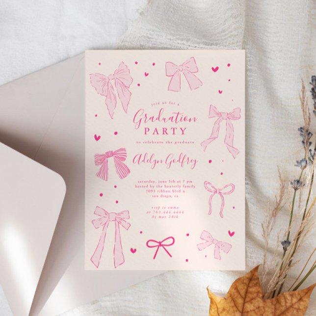 Coquette Bow Pink Graduation Party Invitation (Creator Uploaded)