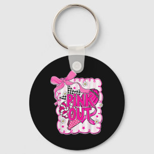 Coquette Bow Pink Out Football Team Breast Cancer Key Ring