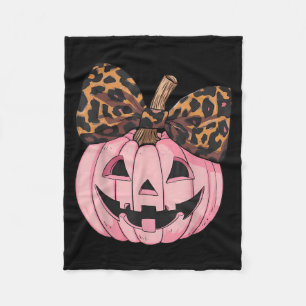 Coquette Bow Pink Pumpkin Funny Halloween Spooky Fleece Blanket