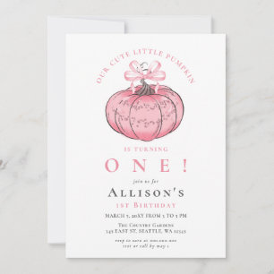 Coquette Bow Pink Pumpkin Girl Fall Birthday  Invitation
